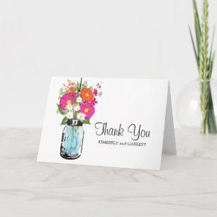 Carte De Remerciements Bleu rustique Mason Jar et Gerber Daisies