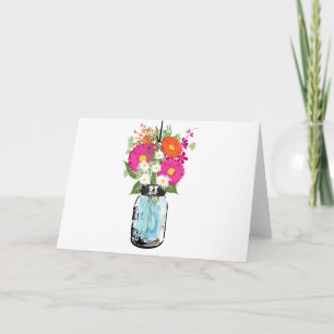 Carte De Remerciements Bleu rustique Mason Jar et Gerber Daisies Blanc qu