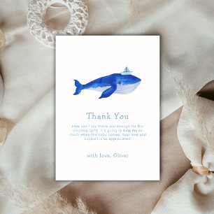 Carte De Remerciements Bleu Simple Sous Le Baby shower Des Baleines