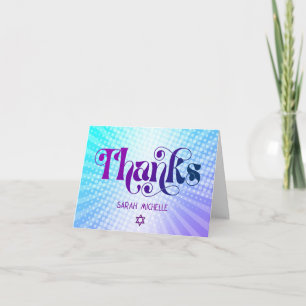 Carte De Remerciements Bleu violet Bat mitzvah Gras Retro Boho