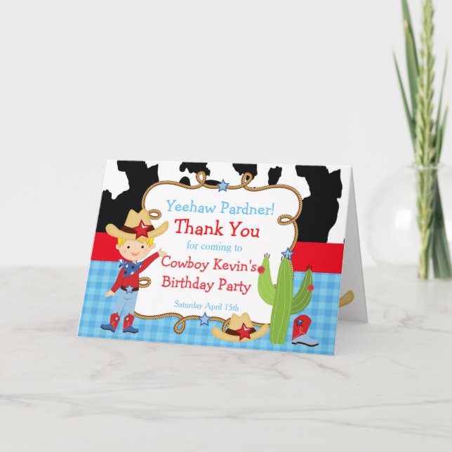 Carte De Remerciements Blonde Cowboy Western Anniversaire Party (Devant)