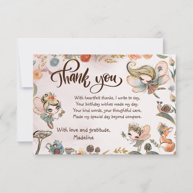 Carte De Remerciements Blonde Fairy Anniversaire Enchanted Forest (Devant)