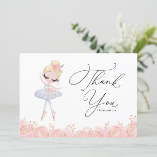 Carte De Remerciements Blonde Girl Ballerina en robe blanche Anniversaire