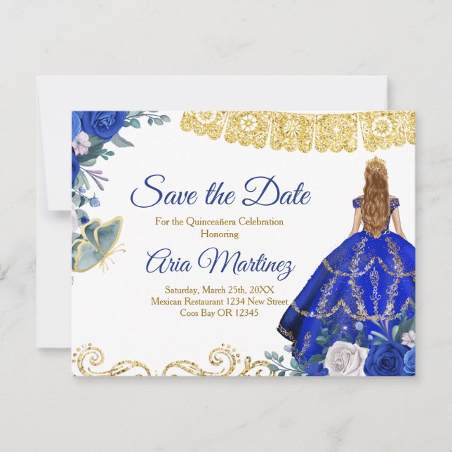 Carte De Remerciements Blonde Quinceañera 15 Anos Blue Enregistrer la dat (Devant)