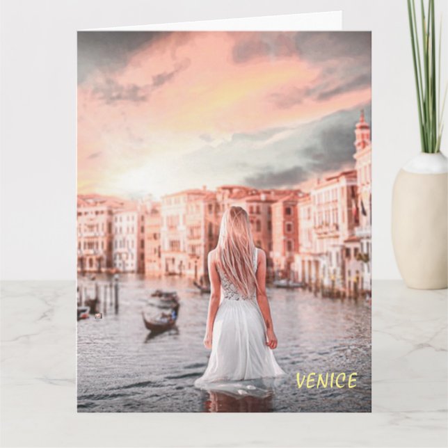 Carte De Remerciements Blondie Dans Venise Romantique (Devant)