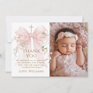 Carte De Remerciements Bloom Floral Bow Girl Baptism