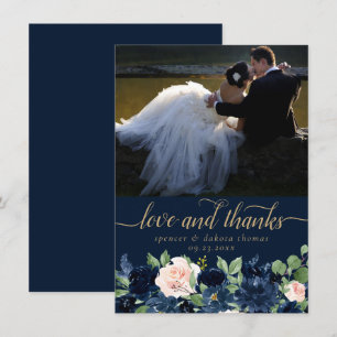 Carte De Remerciements Blooms Chics Dark Navy Blush Pink Photo Love et