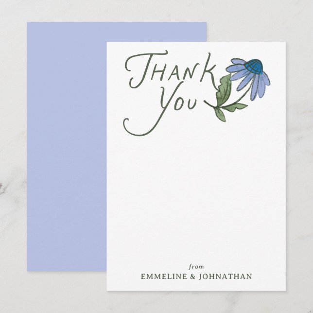 Carte De Remerciements Blue and Green Wildflower Flat Thank You Notes (Devant / Derrière)