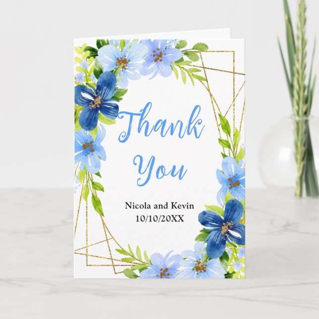 Carte De Remerciements Blue and Navy Flowers with Foliage  (Devant)