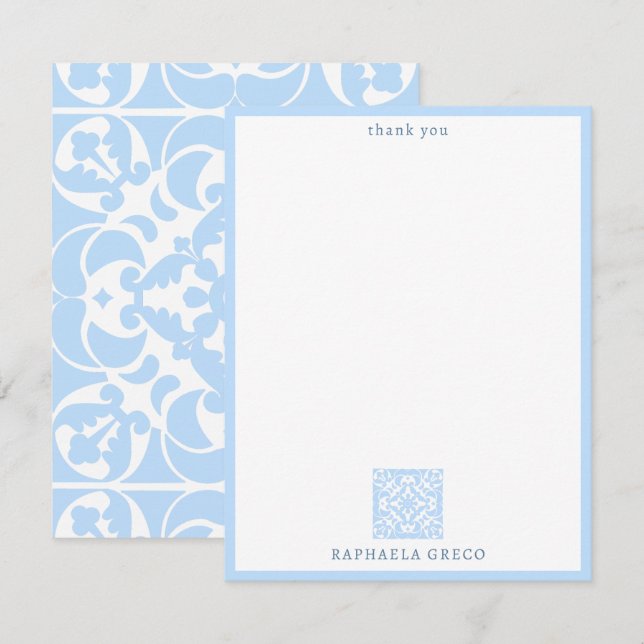 Carte De Remerciements Blue Azulejos portugais espagnol méditerranéen (Devant / Derrière)