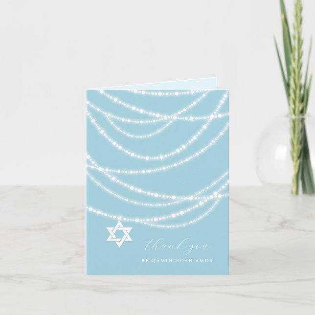 Carte De Remerciements Blue Bar Mitzvah Étincelle Star Of David Photo (Devant)