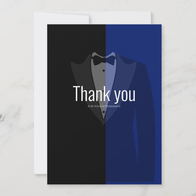 Carte De Remerciements Blue black tuxedo poker bachelor party (Devant)