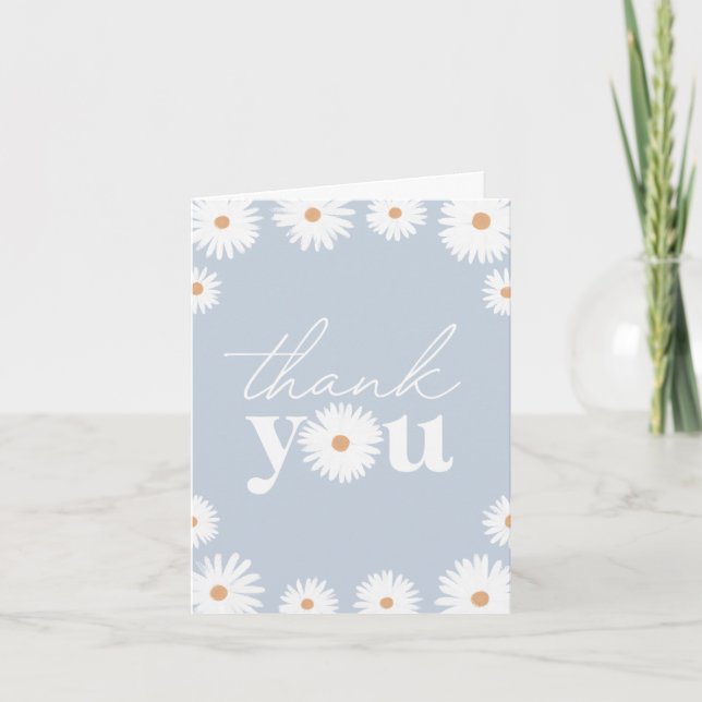 Carte De Remerciements Blue Boho Daisy fête d'anniversaire (Devant)
