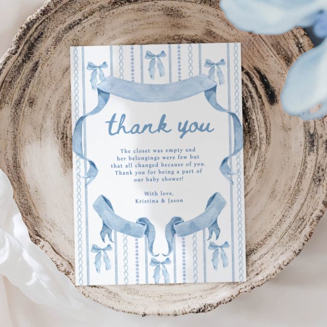 Carte De Remerciements Blue Bow Coquette Blue Boy baby shower (Créateur téléchargé)