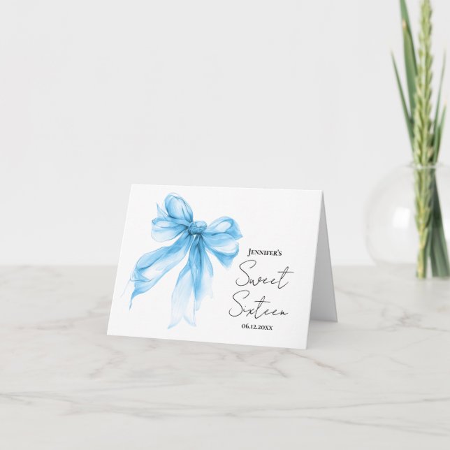 Carte De Remerciements Blue Bow Coquette Script Sweet 16 Thank You  (Devant)