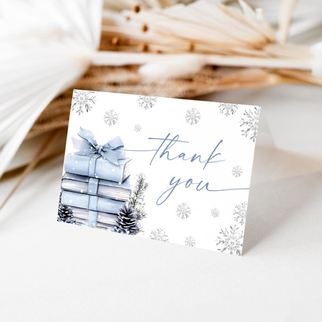 Carte De Remerciements Blue Bow Winter Baby Shower, A New Chapter Begins (Créateur téléchargé)