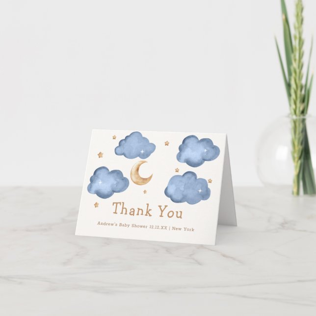 Carte De Remerciements Blue Boy Moon Stars Twinkle Twinkle Baby shower (Devant)