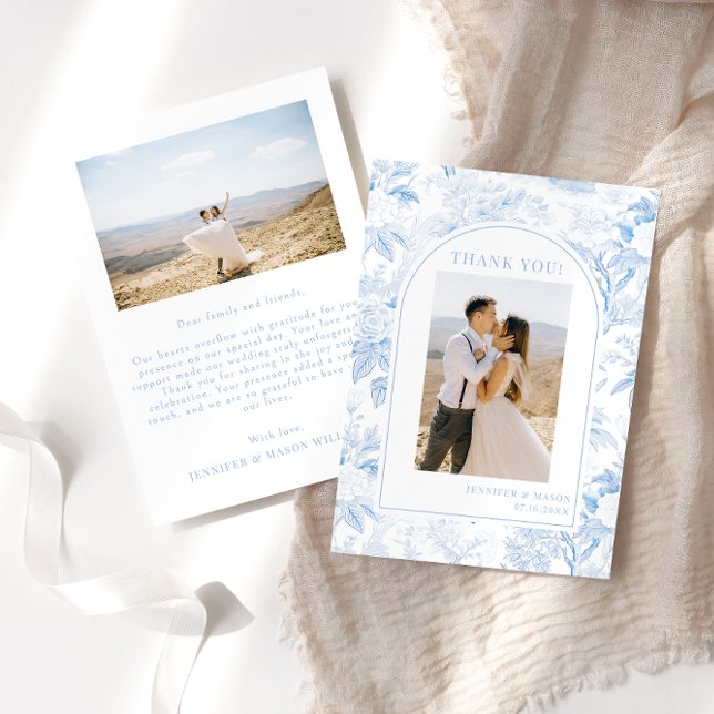 Carte De Remerciements Blue Chinoiserie porcelaine florale Mariage photo (Créateur téléchargé)