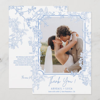 Carte De Remerciements Blue Chinoiserie Toile de Jouy Mariage Photo
