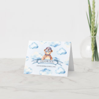 Carte De Remerciements Blue Cloud Vintage Boy Bear Baby shower