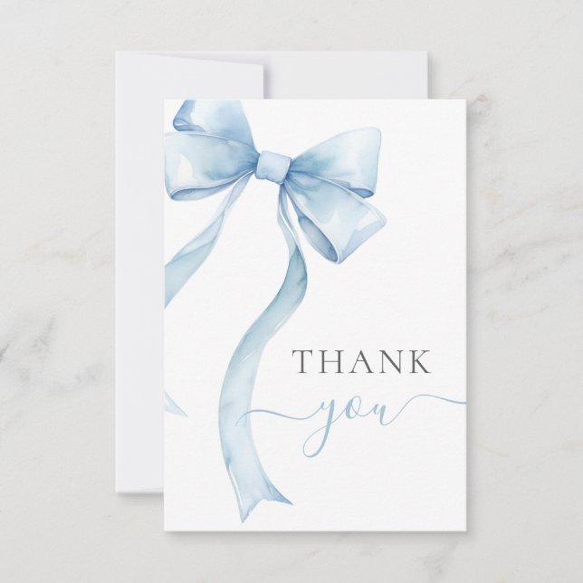 Carte De Remerciements Blue Coquette Bow Gingham Boy Baby Shower (Devant)