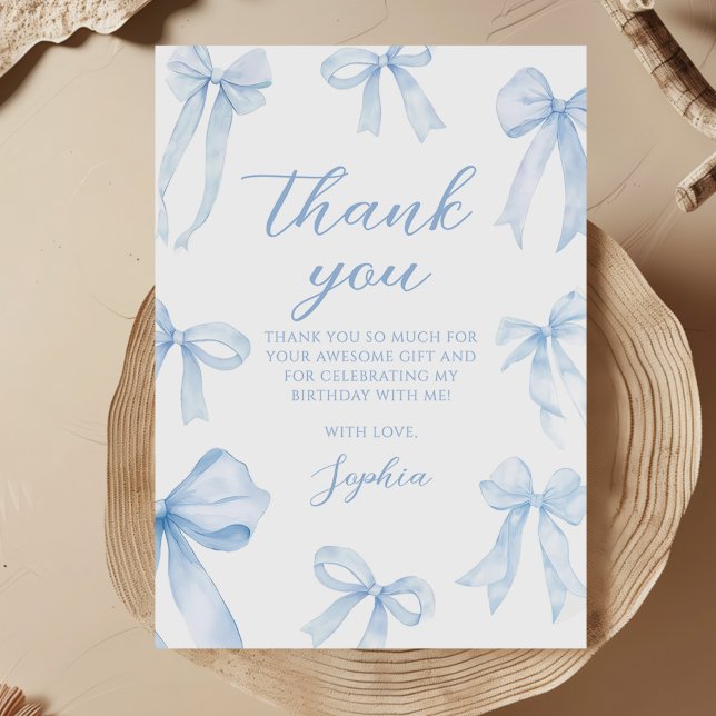 Carte De Remerciements Blue Coquette Bow Girl Birthday Party (Créateur téléchargé)