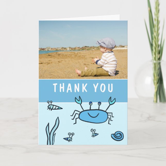 Carte De Remerciements Blue Crab Sea Animaux Garçon Photo Anniversaire (Devant)