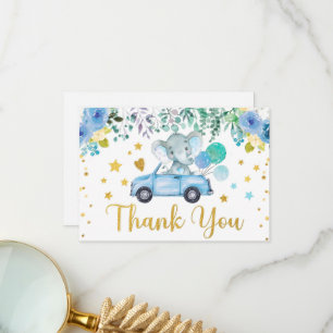 Carte De Remerciements Blue Elephant Drive Through Baby shower Car