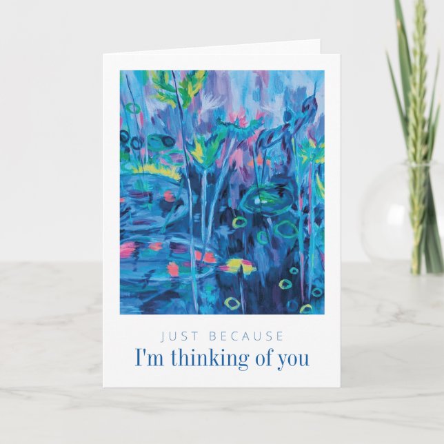 Carte De Remerciements Blue Floral Abstrait Pensée de vous (Devant)