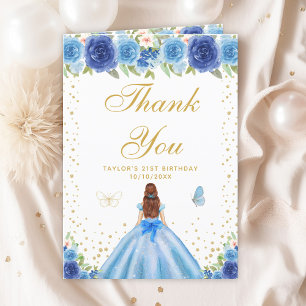 Carte De Remerciements Blue Floral Brown Coiffeuse Fille Anniversaire