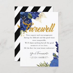 Carte De Remerciements Blue Floral Elegant Lever Coworker fiche d'adieu