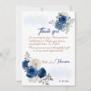 Carte De Remerciements Blue Floral Princess Fille fête d'anniversaire