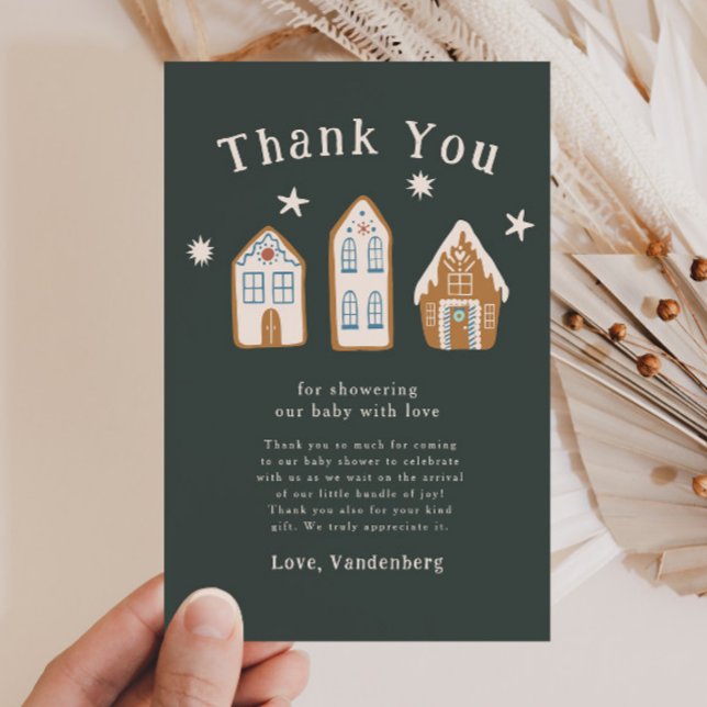 Carte De Remerciements Blue Gingerbread House Holiday Baby Shower (Créateur téléchargé)