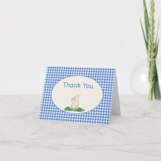 Carte De Remerciements Blue Gingham Bunny Thank you Note