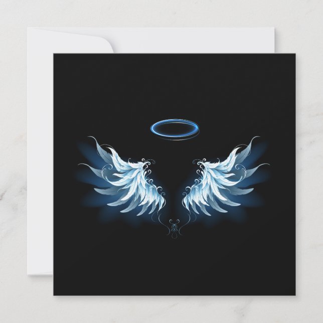 Carte De Remerciements Blue Glowing Angel Wings on black background (Devant)
