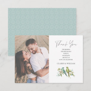 Carte De Remerciements Blue Green Birds Floral Aquarelle Mariage