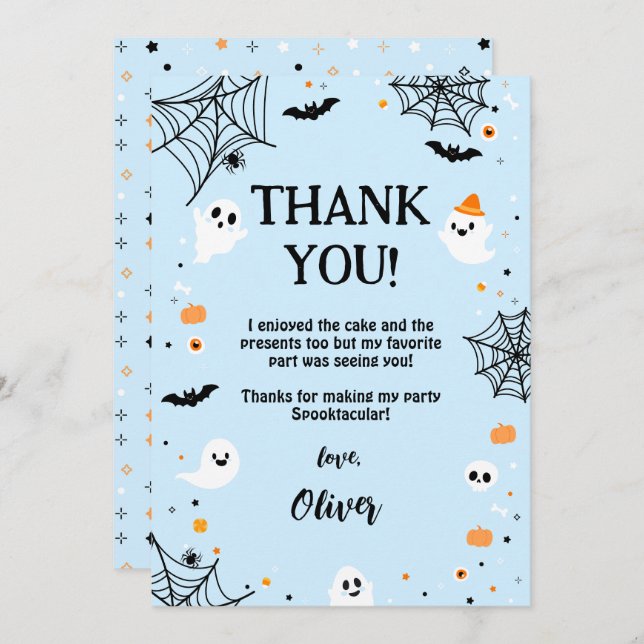 Carte De Remerciements Blue Halloween Cute Ghost (Devant / Derrière)