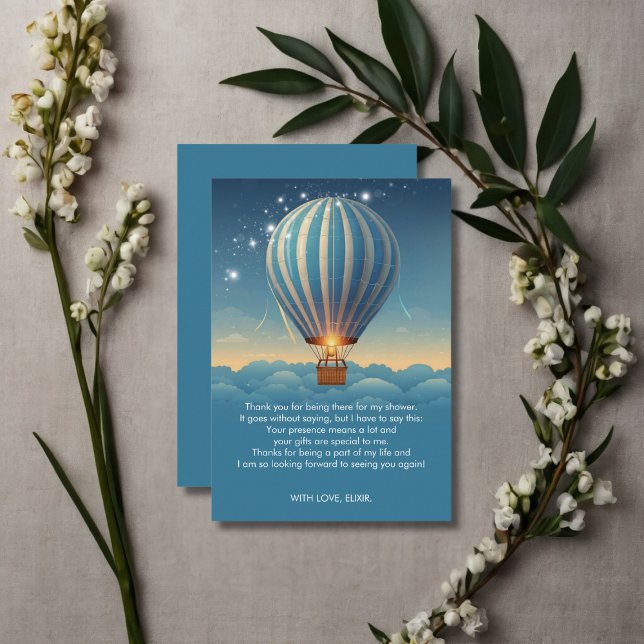 Carte De Remerciements Blue Hot Air Balloon Adventure Attend Baby shower (Créateur téléchargé)