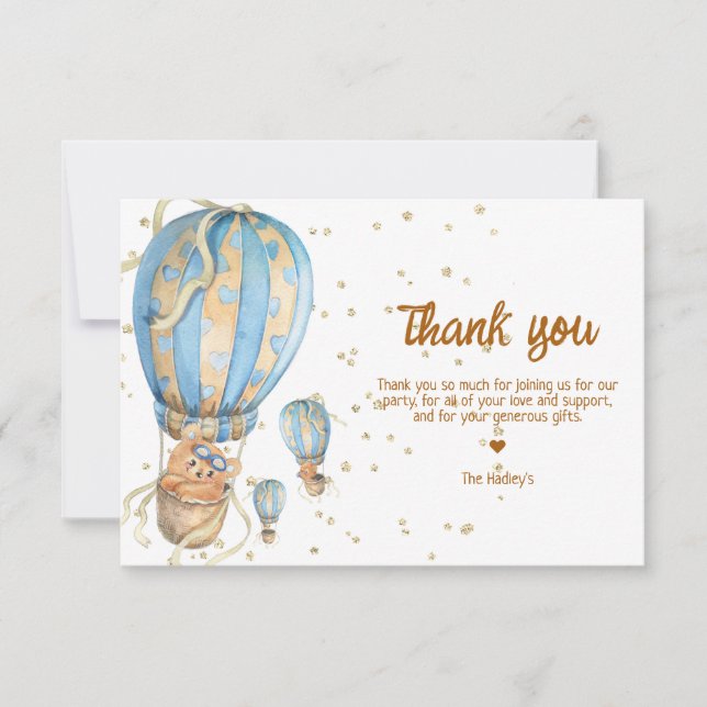 Carte De Remerciements Blue Hot Air Balloon Boho (Devant)