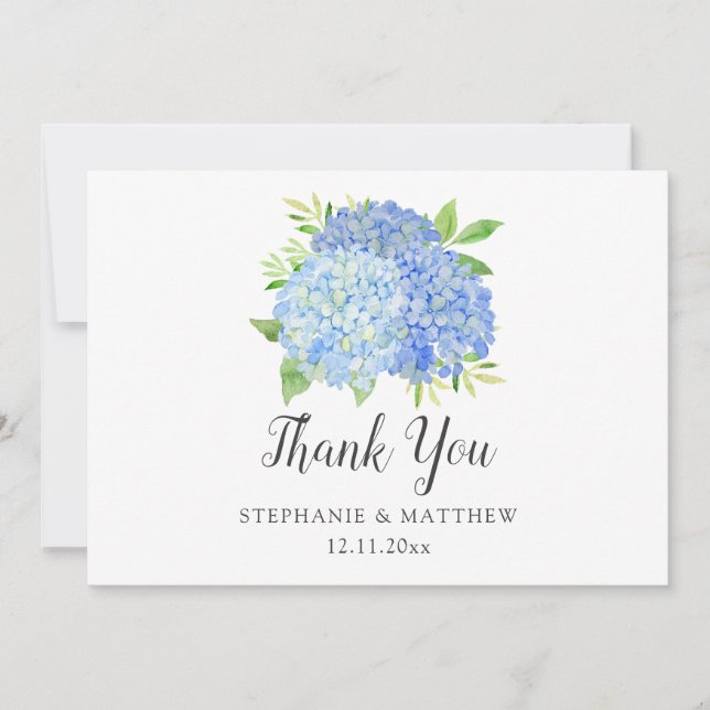 Carte De Remerciements Blue Hydrangea Aquarelle Mariage Floral (Devant)