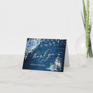 Carte De Remerciements Blue Hydrangea Floral Lanal Marine Mariage en bois