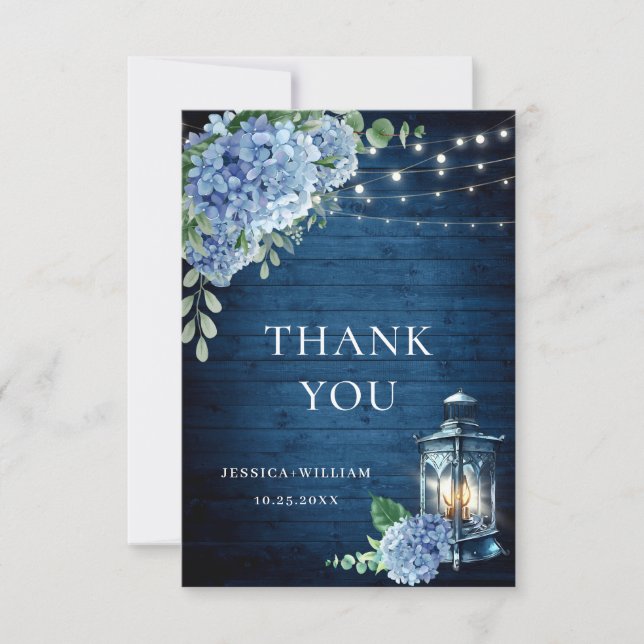 Carte De Remerciements Blue Hydrangea Floral Lanal Marine Mariage en bois (Devant)
