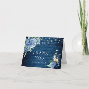 Carte De Remerciements Blue Hydrangea Floral Lanal Marine Mariage en bois