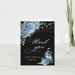 Carte De Remerciements Blue Hydrangea Floral Lanterne noir Boho Mariage