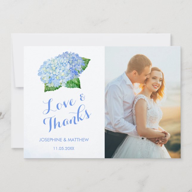 Carte De Remerciements Blue Hydrangea Mariage Photo (Devant)