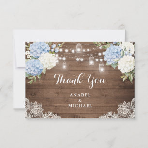 Carte De Remerciements Blue Hydrangea Rustic Bois String Mariage clair