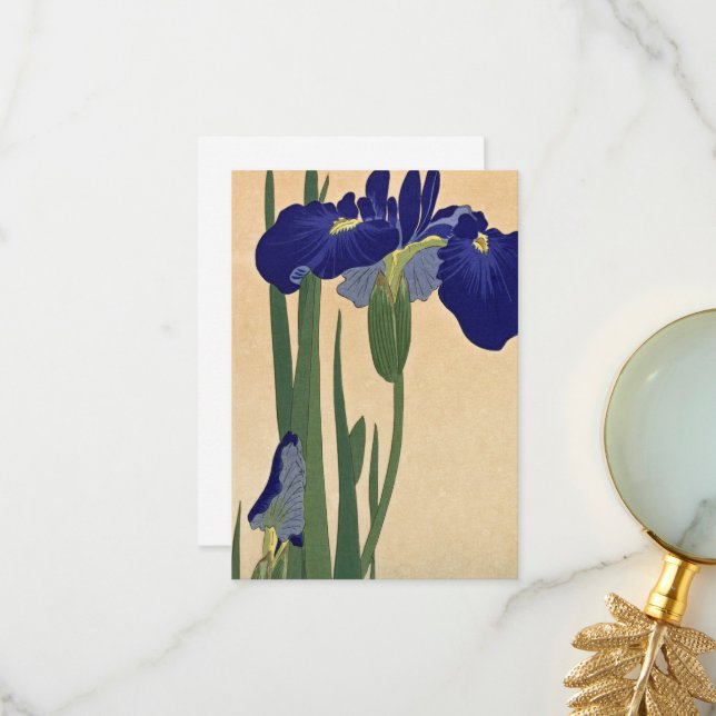 Carte De Remerciements Blue Irises par Ohara Koson (Devant/Arrière en situation)