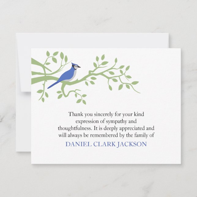 Carte De Remerciements Blue Jay Funeral Thank you Note Card (Devant)