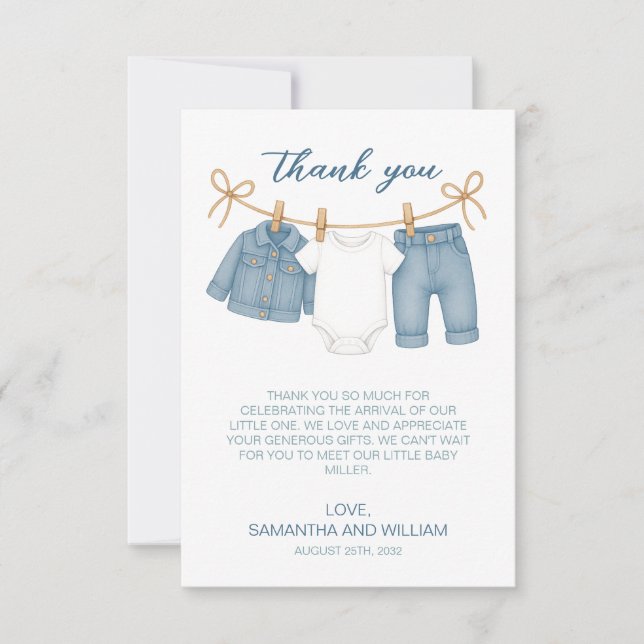 Carte De Remerciements Blue Jean Baby sur le chemin Baby shower (Devant)