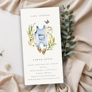 Carte De Remerciements Blue Leafy Foliage Bébé Vêtements Baby shower Invi